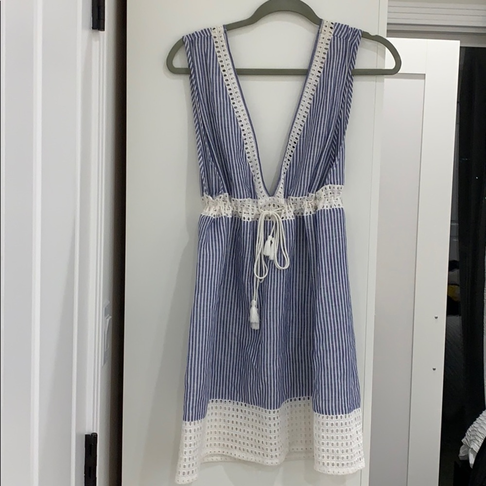 Blue and White Striped Dress with Lace Detail